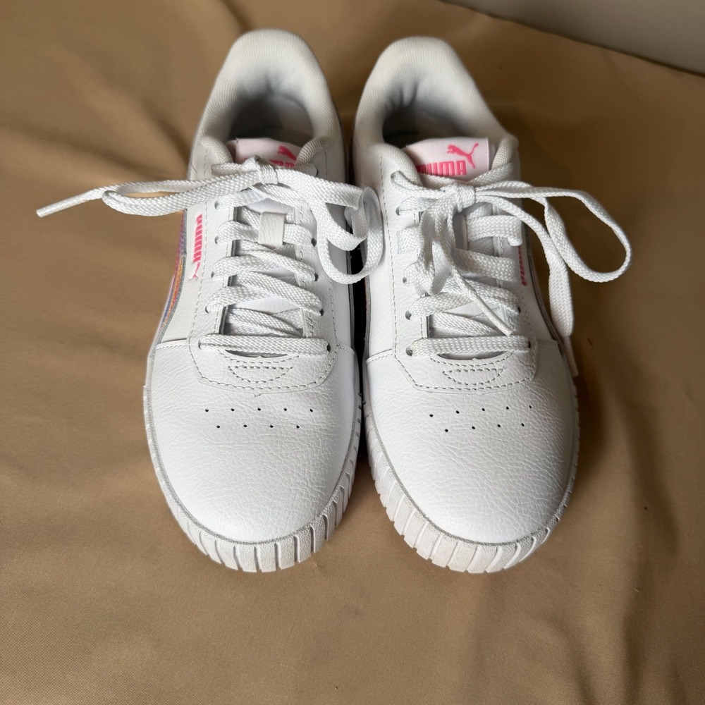 Puma Carina 2.0 White Pink Blue Watercolor Sneakers 393976-01 Kids Size 4.5Y